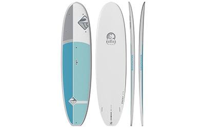 A stand-up paddleboard with a white background