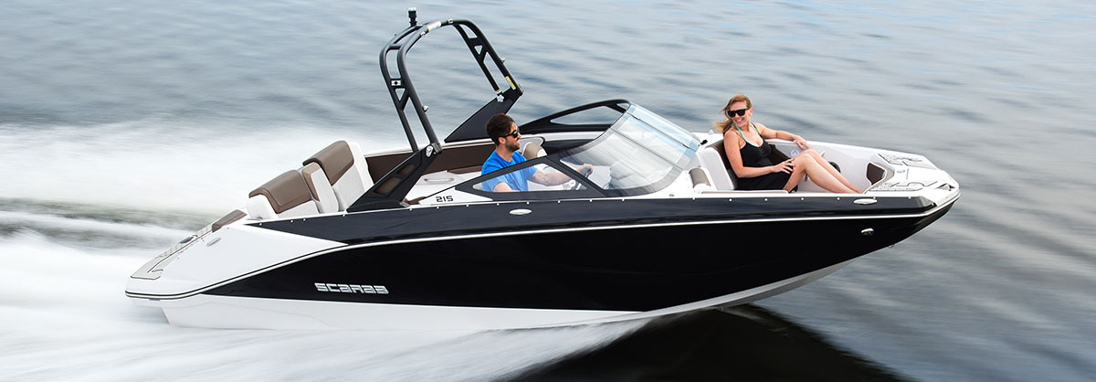 Scarab boat driving on the water